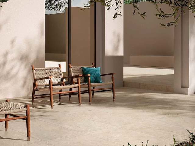 Keramische tuintegel 58,4m2 steen ivoor 60x120cm gerectificeerd - afbeelding 1 van  1