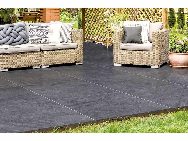 Keramische tuintegel-terrastegel 60x60x2cm qarzite antraciet 46,08m2 - afbeelding 4 van  4