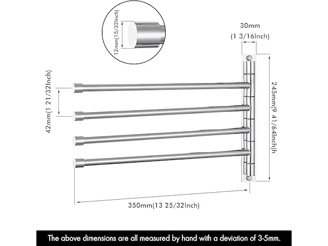 Kes sus304 roestvrij staal 4-bar draaibaar handdoekenrek - afbeelding 2 van  2