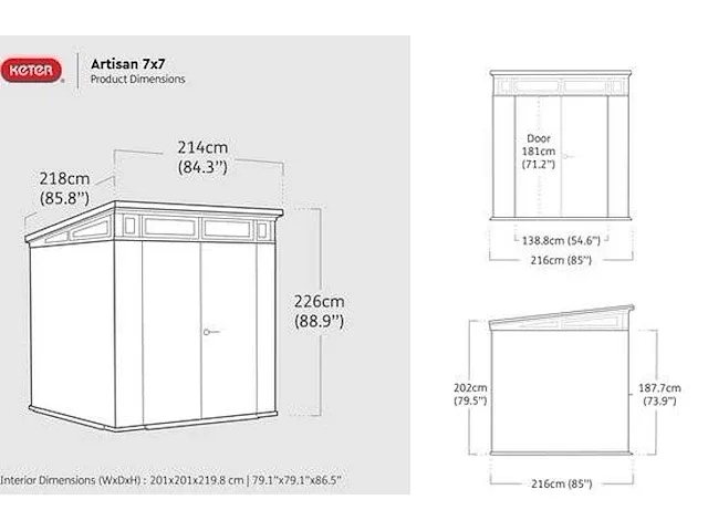 Keter artisan 77 tuinhuis - 214x218x226 cm - grijs - afbeelding 3 van  4