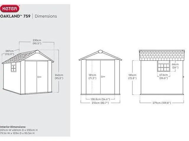 Keter oakland 759 tuinhuis - 230x287x242 cm - grijs - afbeelding 3 van  4