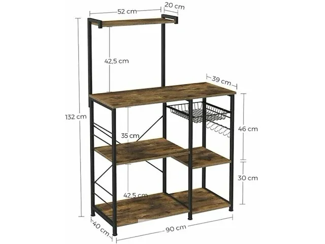 Keukenkast - industrieel - hout - bruin/zwart - 40x90x132 - afbeelding 3 van  3