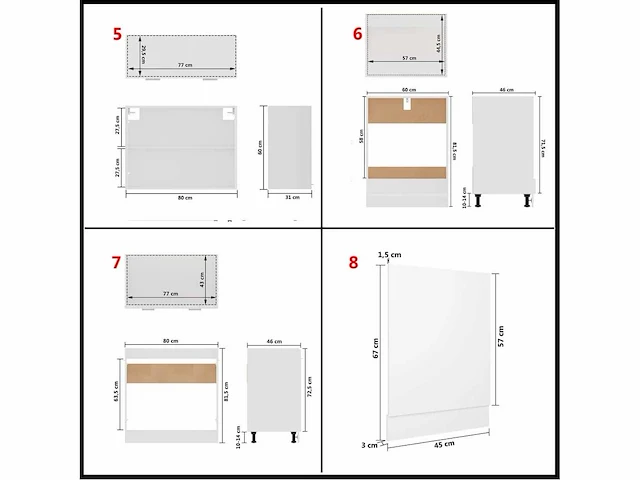 Keukenmeubelset 8-delig spaanplaat wit - levering enkel in belgië - afbeelding 3 van  10
