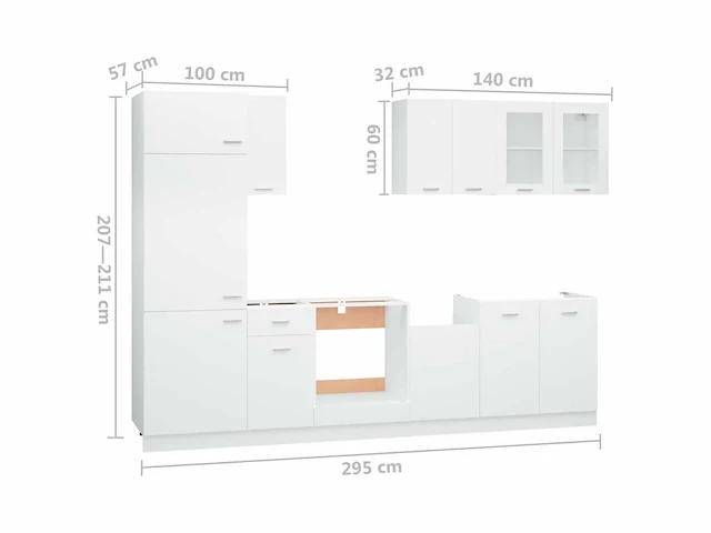 Keukenmeubelset 8-delig spaanplaat wit - levering enkel in belgië - afbeelding 9 van  10