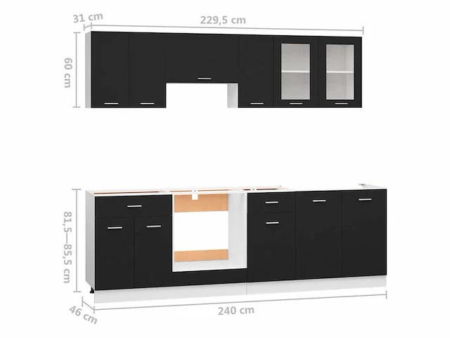 Keukenmeubelset 8-delig zwart spaanplaat - levering enkel in belgië - afbeelding 7 van  9
