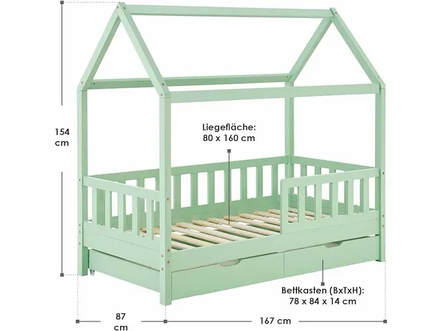 Kinderbed 80 x 160 cm met 2-delige bedstee - afbeelding 3 van  4