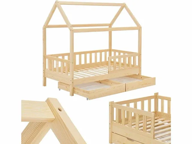 Kinderbed 90 x 200 cm met 2-delige bedstee - afbeelding 1 van  3