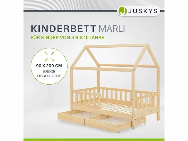 Kinderbed 90 x 200 cm met 2-delige bedstee - afbeelding 3 van  3