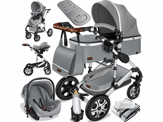Kinderwagen 3 in 1 kinderwagen combo set compleet met reiswieg en kinderwagen sportzitje en reiswieg - afbeelding 1 van  11