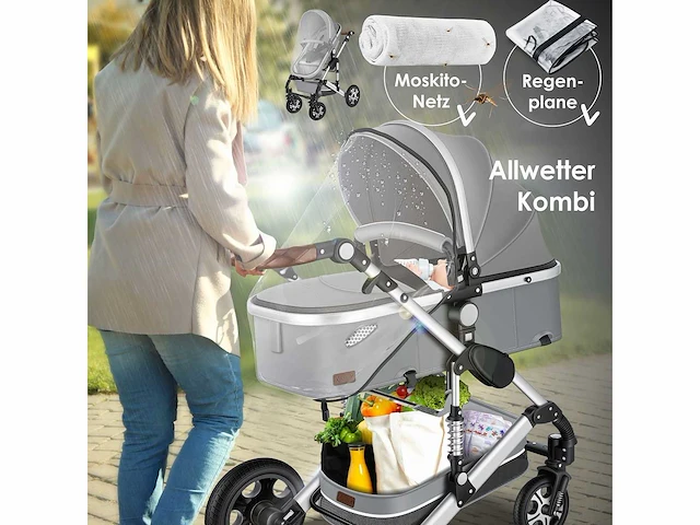 Kinderwagen 3 in 1 kinderwagen combo set compleet met reiswieg en kinderwagen sportzitje en reiswieg - afbeelding 8 van  11