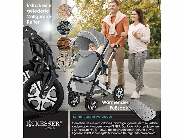 Kinderwagen 3 in 1 kinderwagen combo set compleet met reiswieg en kinderwagen sportzitje en reiswieg - afbeelding 11 van  11