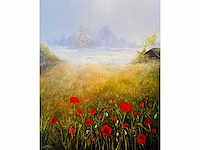 Klaas julsing - landschap met klaprozen - acryl op doek - afbeelding 3 van  13