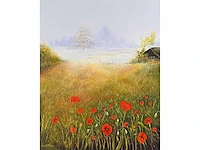 Klaas julsing - landschap met klaprozen - acryl op doek - afbeelding 4 van  13