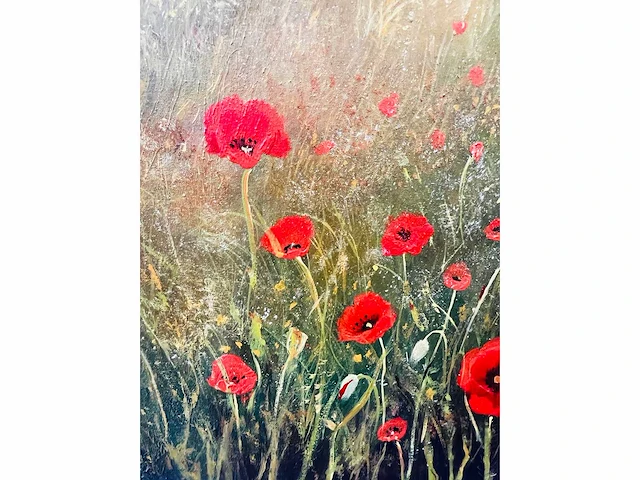 Klaas julsing - landschap met klaprozen - acryl op doek - afbeelding 6 van  13