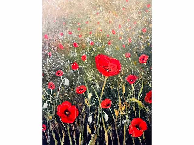 Klaas julsing - landschap met klaprozen - acryl op doek - afbeelding 7 van  13