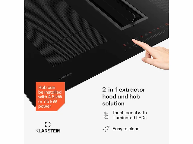 Klarstein chef - fusion down air system inductiekookplaat + downair afzuigkap - zwart - afbeelding 3 van  15