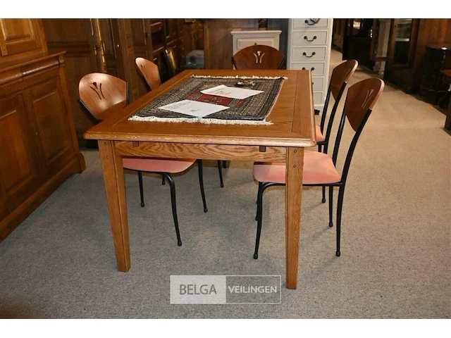 Klassieke verlengbare eetkamer tafel en 5 stoelen - afbeelding 1 van  7