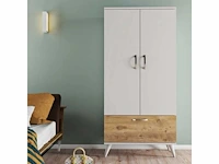 Kledingkast met 3 deuren - wit en hout - afbeelding 3 van  6