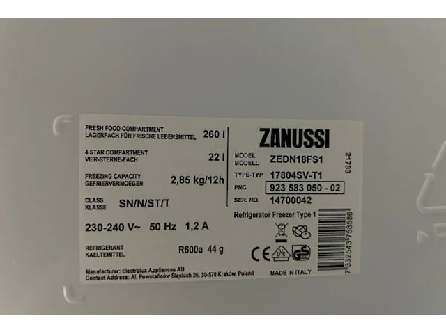 Koelkast zanussi - afbeelding 6 van  7