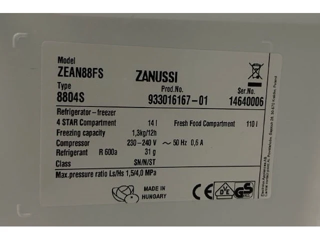 Koelkast zanussi - afbeelding 4 van  6