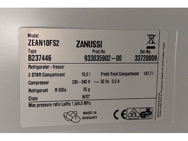 Koelkast zanussi - afbeelding 4 van  5