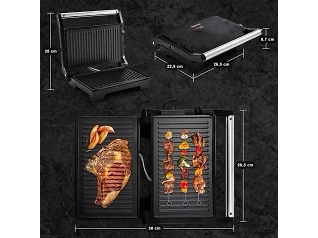 Kontakt grill/bakplaat -vleesgril bakplaat rood - afbeelding 2 van  10