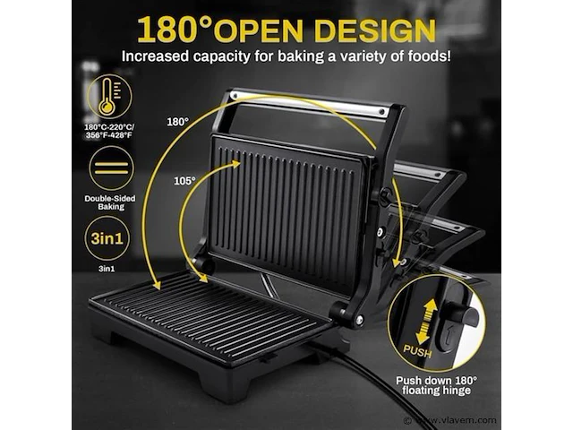Kontakt grill/bakplaat -vleesgril bakplaat rood - afbeelding 7 van  10