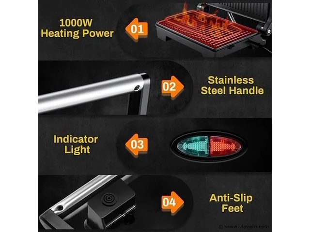 Kontakt grill/bakplaat -vleesgril bakplaat rood - afbeelding 8 van  10