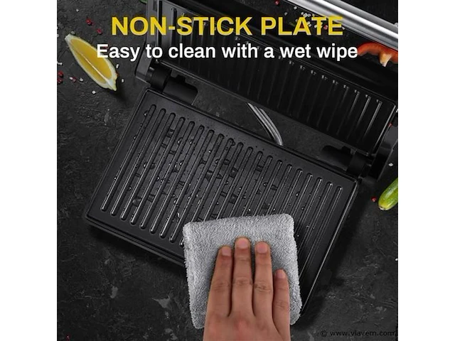 Kontakt grill/bakplaat -vleesgril bakplaat zwart - afbeelding 4 van  9