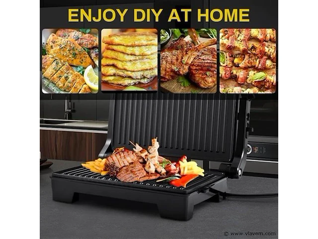 Kontakt grill/bakplaat -vleesgril bakplaat zwart - afbeelding 7 van  9