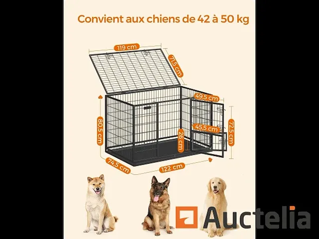 Kooi voor zware hond, 122 x 74,5 x 80,5 cm - afbeelding 3 van  8