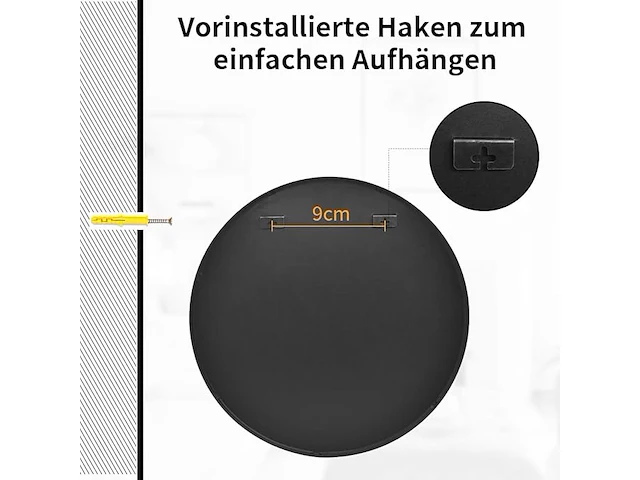 Koonmi 50 cm ronde spiegel zwart ronde spiegel - afbeelding 4 van  4