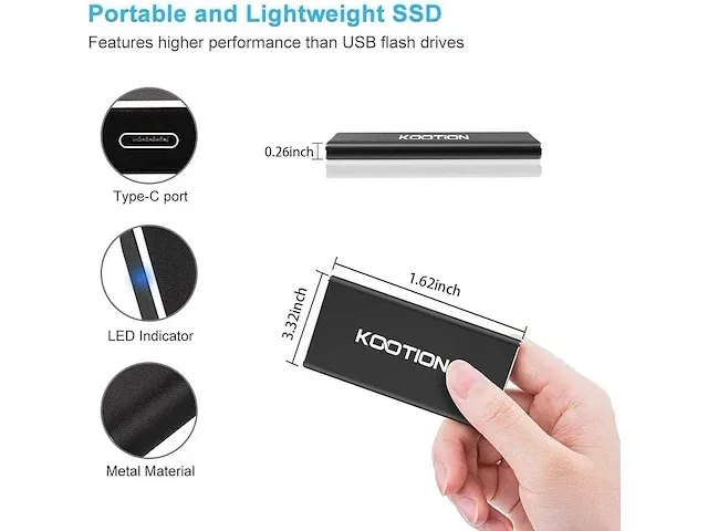 Kootion 500gb draagbare externe ssd usb 3.1 type c flash drive - afbeelding 3 van  5