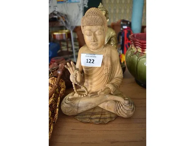 Koperen boedha ca. 30cm, houten boedha ca. 25cm - afbeelding 3 van  5