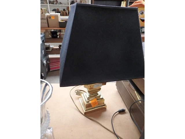 Koperen lampadère met zwarte kap hoogte 50cm - afbeelding 1 van  1