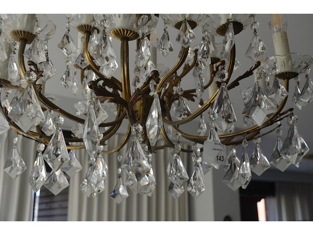 Koperen luster met kristal 15 lichtpunten - afbeelding 4 van  8