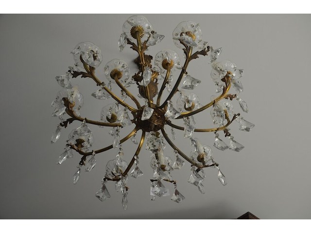 Koperen luster met kristal 15 lichtpunten - afbeelding 7 van  8