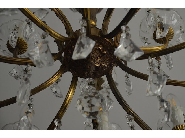 Koperen luster met kristal 15 lichtpunten - afbeelding 8 van  8