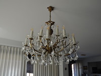 Koperen luster met kristal 15 lichtpunten