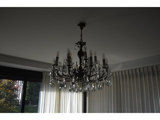 Koperen luster met kristal 15 lichtpunten - afbeelding 2 van  8