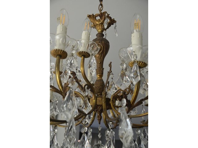 Koperen luster met kristal 15 lichtpunten - afbeelding 5 van  8