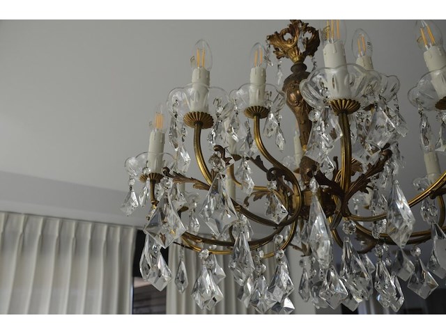 Koperen luster met kristal 15 lichtpunten - afbeelding 6 van  8