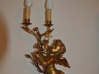 Koperen petroleum lamp, 2 koperkleurige wandlichten "engeltjes" - afbeelding 4 van  8