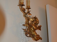 Koperen petroleum lamp, 2 koperkleurige wandlichten "engeltjes" - afbeelding 5 van  8