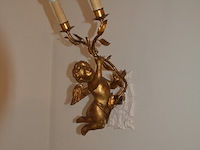 Koperen petroleum lamp, 2 koperkleurige wandlichten "engeltjes" - afbeelding 6 van  8