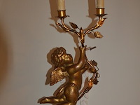 Koperen petroleum lamp, 2 koperkleurige wandlichten "engeltjes" - afbeelding 7 van  8