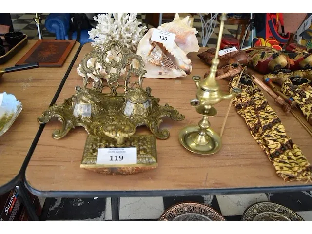 Koperen schrijfset, koperen lamp - afbeelding 1 van  7