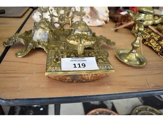 Koperen schrijfset, koperen lamp - afbeelding 4 van  7