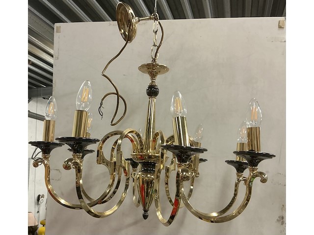 Koperkleurige luchter met 8 armen in hollywood regency stijl - afbeelding 1 van  2