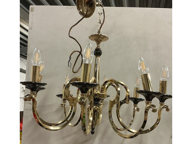 Koperkleurige luchter met 8 armen in hollywood regency stijl - afbeelding 2 van  2